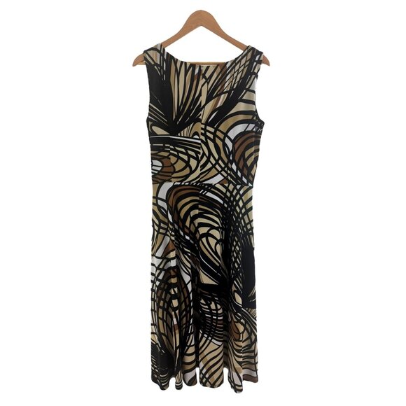 Perceptions Black Brown Abstract Print Midi Maxi Dress Size 14 Fall Sleeveless - Picture 3 of 9